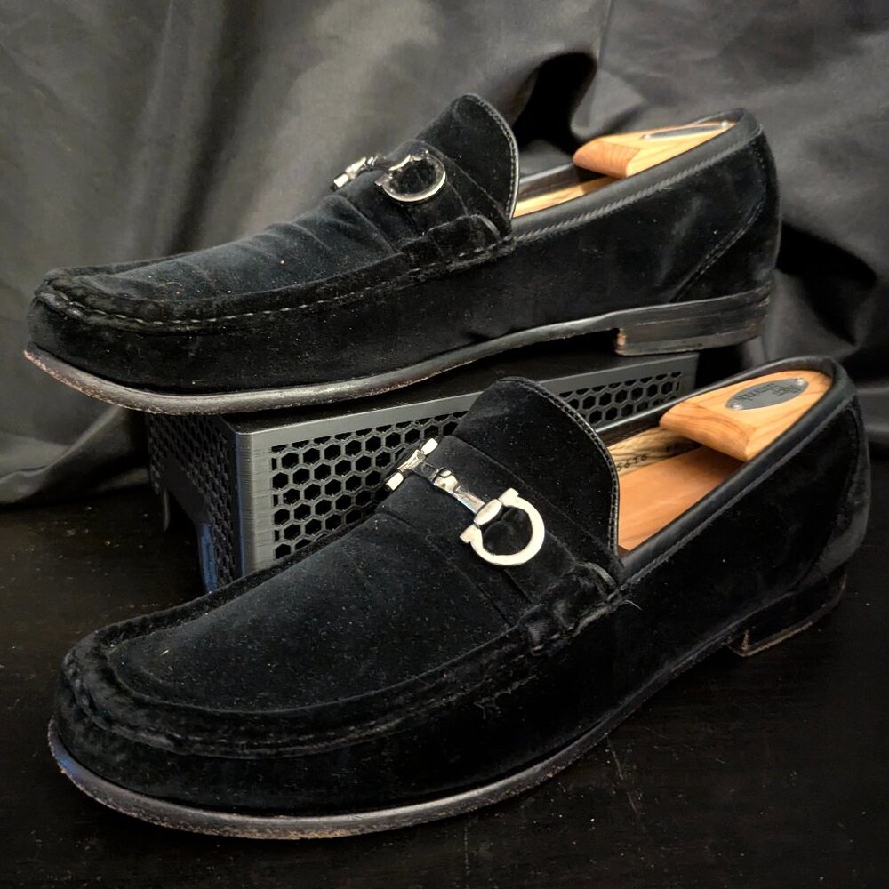 Salvatore Ferragamo Black Velvet Gancini Bit Loafers Men’s Size 11 D